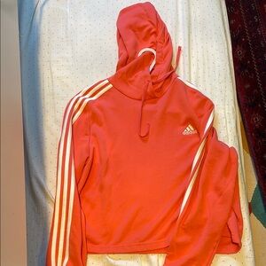 Adidas Red Hoodie with White Stripes